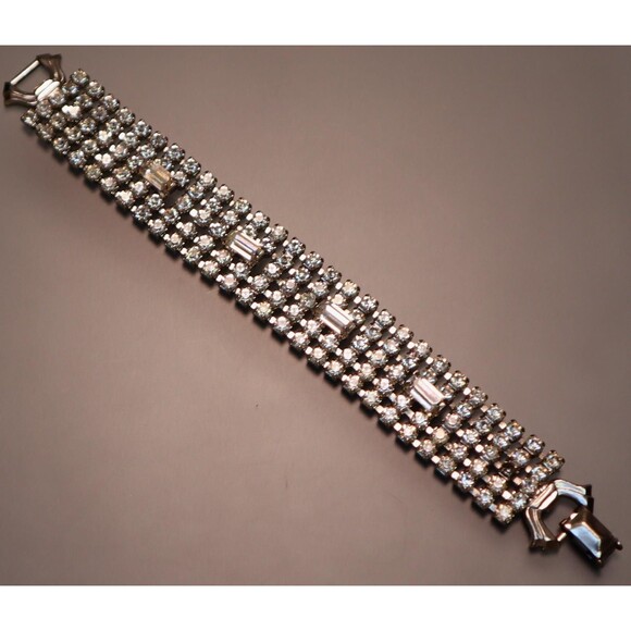 Weiss 5 Row Baguette Rhinestone Bracelet Vintage - Picture 1 of 7